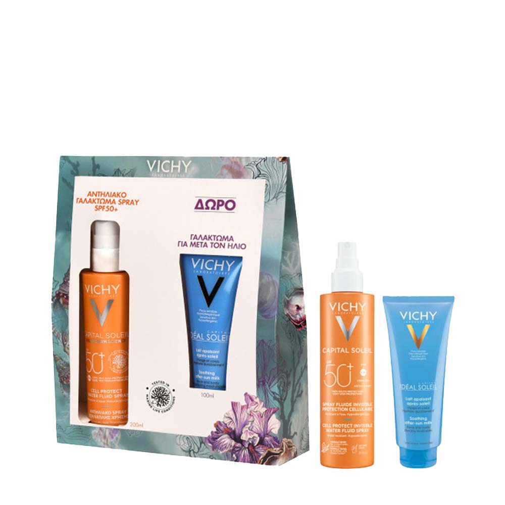 VICHY - PROMO PACK CAPITAL SOLEIL Cell Protect Water Fluid Spray SPF50+ - 200ml ΜΕ ΔΩΡΟ Lait Apaisant Apres-Soleil - 100ml